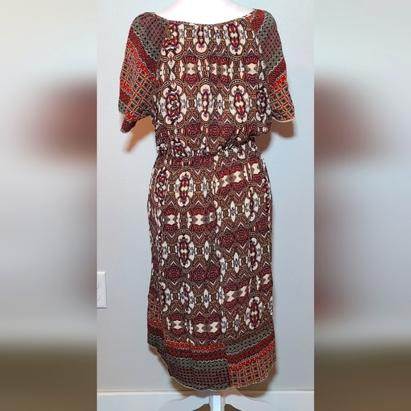 One World Womens Multicolor Embellished Paisley Print Dress Flutter Sleeves Sz M - Picture 3 of 8